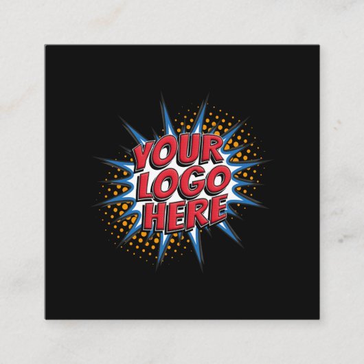 Logo en aangepaste kortingscode zwart vierkante visitekaartje (Voorkant)