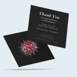 Logo en aangepaste kortingscode zwart vierkante visitekaartje