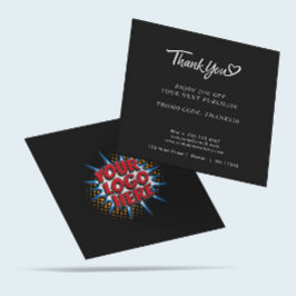 Logo en aangepaste kortingscode zwart vierkante visitekaartje