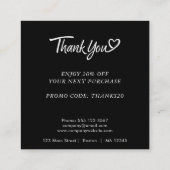 Logo en aangepaste kortingscode zwart vierkante visitekaartje (Achterkant)
