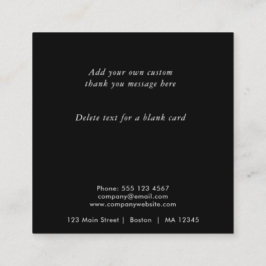 Logo en aangepaste tekst uploaden Modern Black Vierkante Visitekaartje (Achterkant)