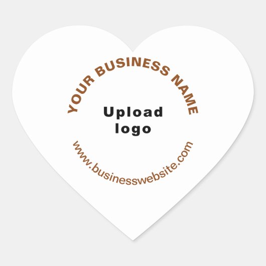 Logo en bruine bedrijfsnaam en website op hart sticker (Voorkant)