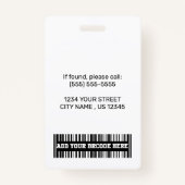 Logo en foto- en streepjescode van aangepast zieke badge (Achterkant)