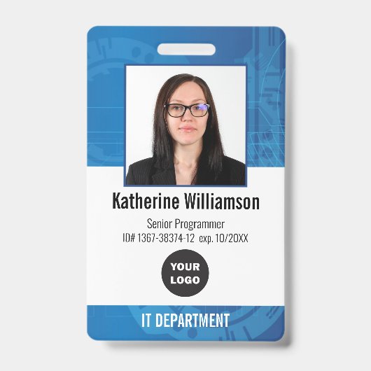 Logo en foto-ID van werknemer van technologiebedri Badge (Voorzijde)