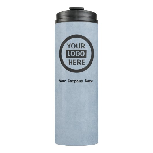 Logo en informatie bedrijf | Blauwe achtergrond op Thermosbeker (Voorkant)