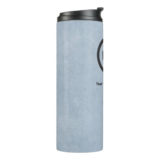 Logo en informatie bedrijf | Blauwe achtergrond op Thermosbeker (Gedraaid links)