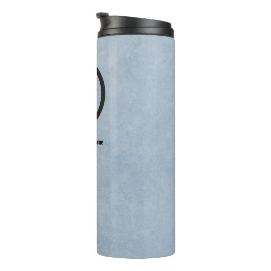 Logo en informatie bedrijf | Blauwe achtergrond op Thermosbeker (Geroteerd rechts)