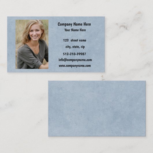 Logo en informatie bedrijf | Blauwe achtergrond op Visitekaartje (Voorkant / Achterkant)