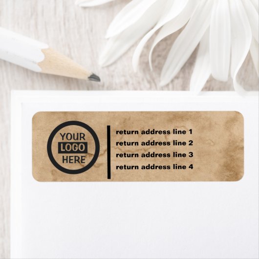 Logo en informatie bedrijf | Bruine achtergrond op Etiket (Insitu)