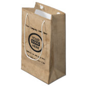 Logo en informatie bedrijf | Bruine achtergrond op Klein Cadeauzakje (Voorkant Gekanteld)