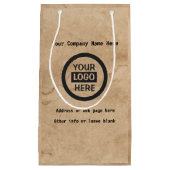 Logo en informatie bedrijf | Bruine achtergrond op Klein Cadeauzakje (Voorkant)