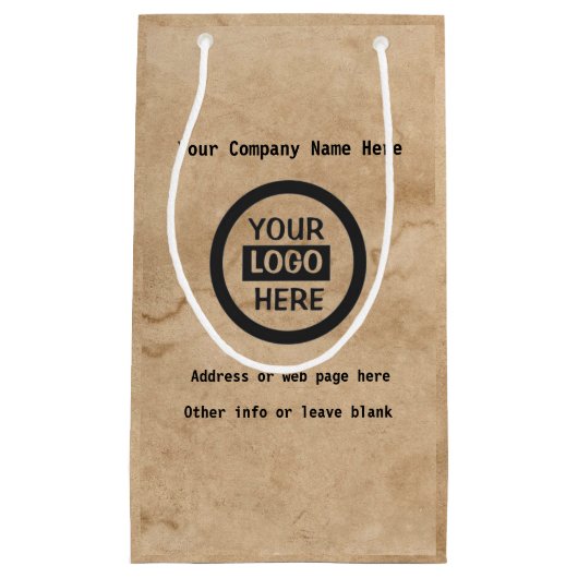Logo en informatie bedrijf | Bruine achtergrond op Klein Cadeauzakje (Voorkant)