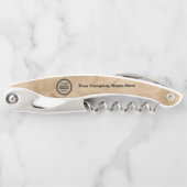 Logo en informatie bedrijf | Bruine achtergrond op Kurkentrekker (Voorkant)