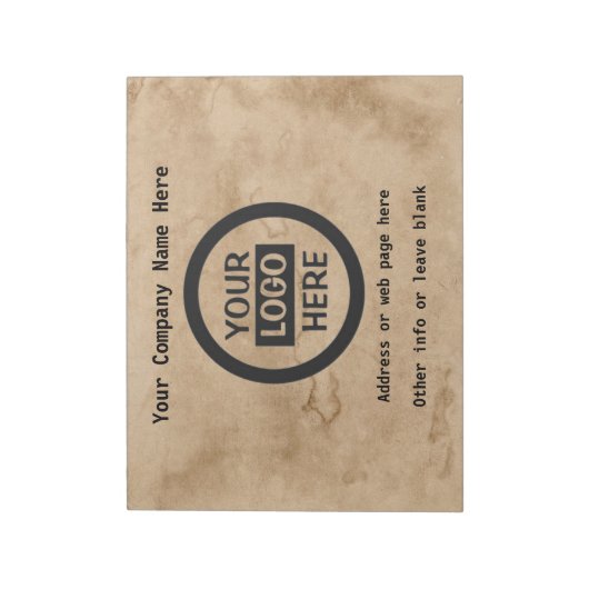 Logo en informatie bedrijf | Bruine achtergrond op Notitieblok (Linkerzijde)