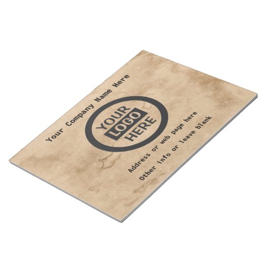 Logo en informatie bedrijf | Bruine achtergrond op Notitieblok (Schuin)