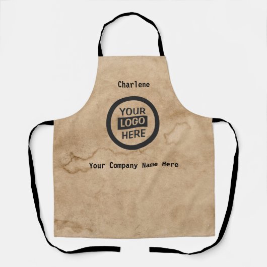 Logo en informatie bedrijf | Bruine achtergrond op Schort (Voorkant)