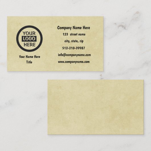 Logo en informatie bedrijf | Gele achtergrond op Visitekaartje (Voorkant / Achterkant)