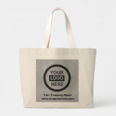Logo en informatie bedrijf | Grijze achtergrond op Grote Tote Bag (Achterkant)