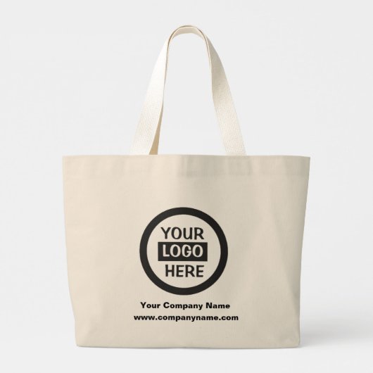 Logo en informatie bedrijf | Witte achtergrond Grote Tote Bag (Achterkant)