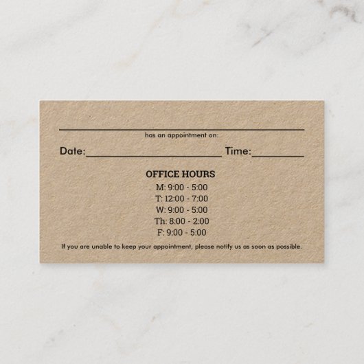 Logo- en Kantoor-uurkaarten voor chiropractische b Visitekaartje (Achterkant)