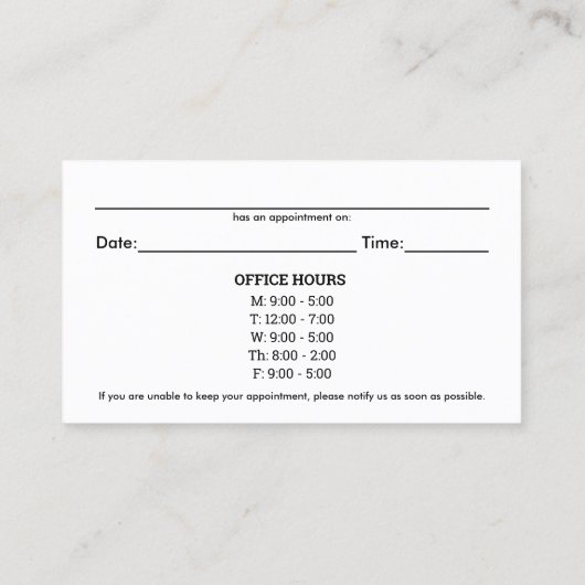 Logo- en Kantoor-uurkaarten voor chiropractische b Visitekaartje (Achterkant)