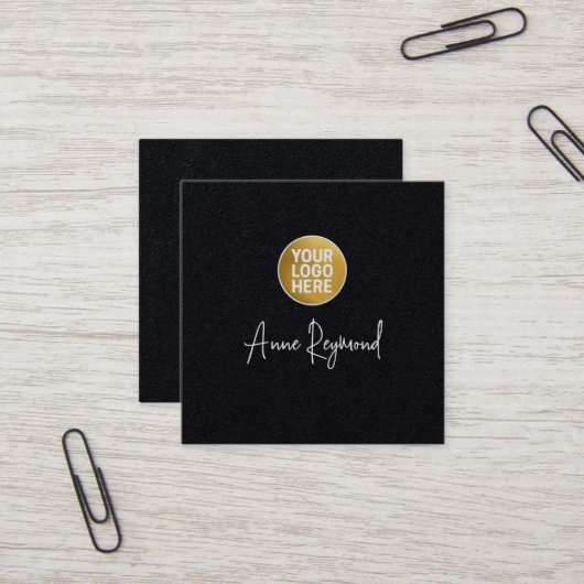 Logo en naam in schrijfletter Premium Zwart Vierkante Visitekaartje (Voorkant / Achterkant in situ)