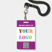 Logo en QR Code Info Tekst Business Badge Sjabloon (Voorzijde met lanyard)