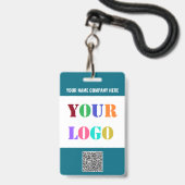 Logo en QR Code Info Tekst Business Badge Sjabloon (Achterkant met lanyard)
