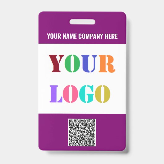 Logo en QR Code Info Tekst Business Badge Sjabloon (Voorzijde)