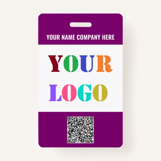 Logo en QR Code Info Tekst Business Badge Sjabloon (Voorkant)