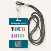 Logo en QR Code Info Tekst Business Badge Sjabloon (Achterkant met draagriem)