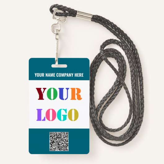 Logo en QR Code Info Tekst Business Badge Sjabloon (Achterkant met draagriem)