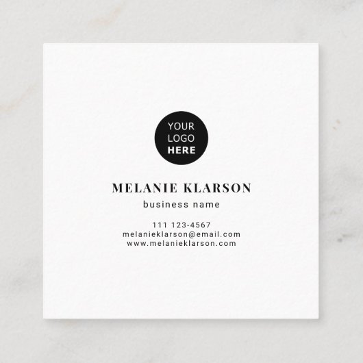 Logo- en QR-code Minimale zwarte en witte Sjabloon Vierkante Visitekaartje (Achterkant)