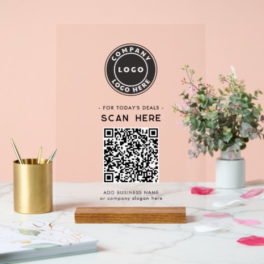Logo en QR Code Modern Contactloos Bedrijf Acryl Bord (Huwelijk)