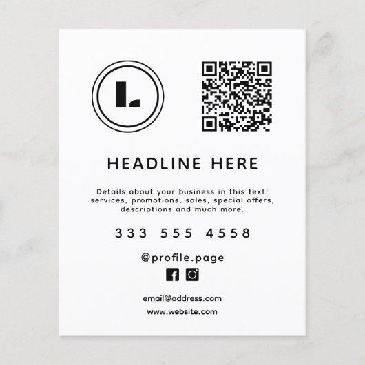 Logo en QR-code wit minimalistisch Flyer (Voorkant)
