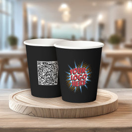Logo en QR Code Zakelijke Marketing Zwart Papieren Bekers