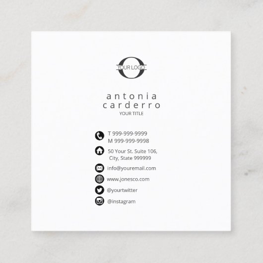 Logo- en sociale mediapictogrammen Blk/White Sq ID Vierkante Visitekaartje (Achterkant)