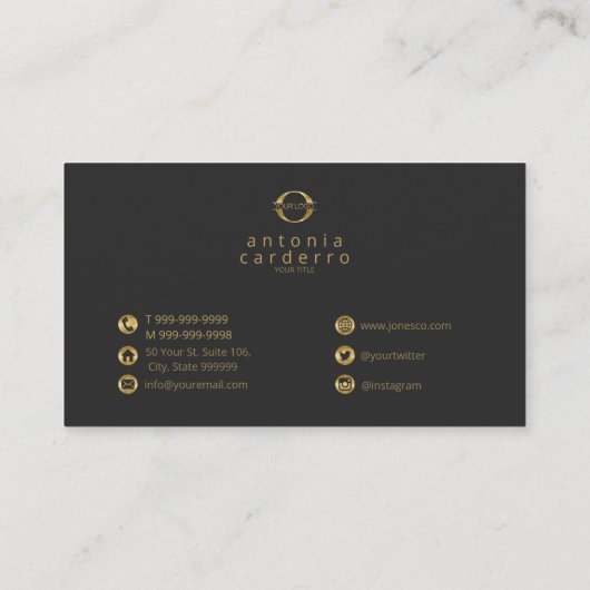 Logo- en sociale mediapictogrammen Gold/Bk Hor ID8 Visitekaartje (Achterkant)