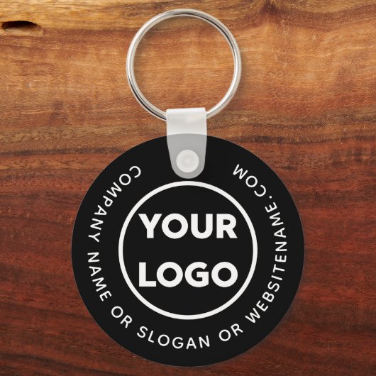 Logo en tekst van aangepast bedrijf op zwart sleutelhanger (Achterkant)