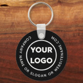 Logo en tekst van aangepast bedrijf op zwart sleutelhanger (Voorkant)