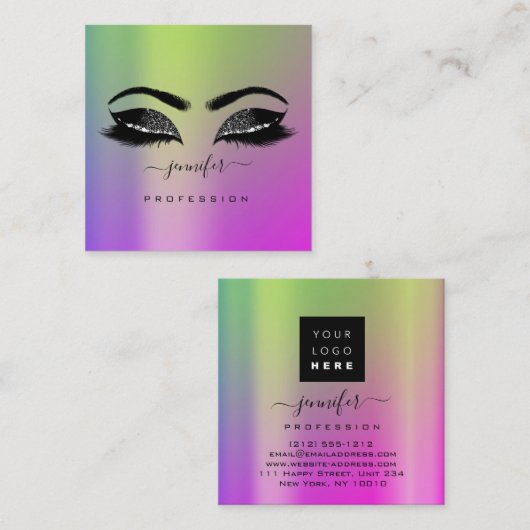 Logo Eyes Groen Roze Professionele Make-up Vierkante Visitekaartje (Voorkant / Achterkant)