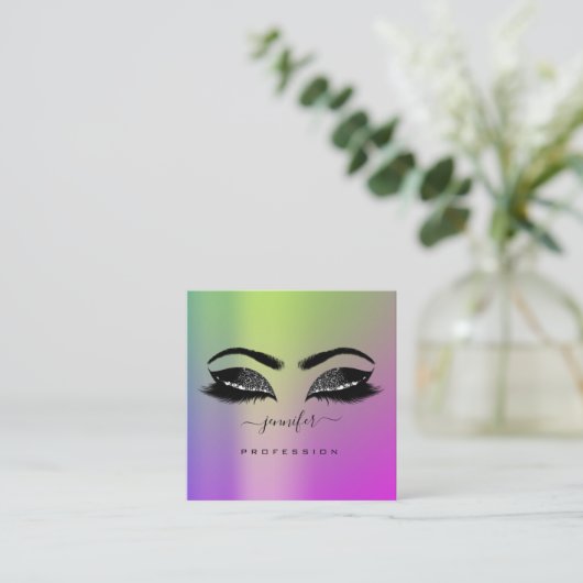 Logo Eyes Groen Roze Professionele Make-up Vierkante Visitekaartje (Staand voorkant)