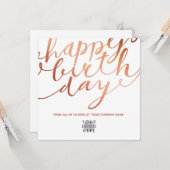 Logo Faux Copper Elegant Hand Lettering Birthday Kaart (Voorkant / Achterkant in situ)