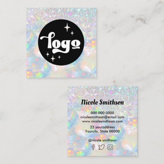 logo faux glitter vierkante visitekaartje (Voorkant / Achterkant)