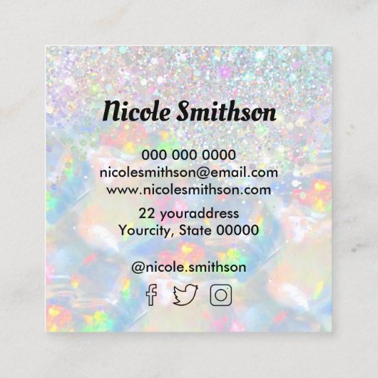 logo faux glitter vierkante visitekaartje (Achterkant)