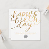 Logo Faux Gold Glamoureus Hand Lettering Birthday Kaart (Voorkant / Achterkant in situ)