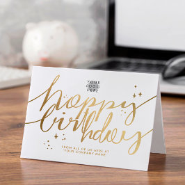 Logo Faux Gold Hand Script Birthday Clean White Kaart