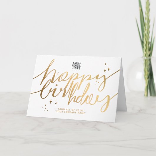 Logo Faux Gold Hand Script Birthday Clean White Kaart (Voorkant)