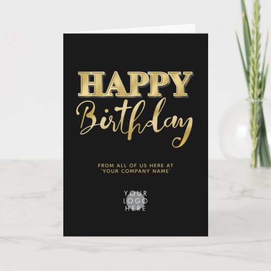 Logo Faux Gold Lettering Business Birthday Black Kaart (Voorkant)