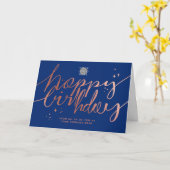 Logo Faux Roos Gold Hand Script Navy Blue Birthday Kaart (Gele Bloem)